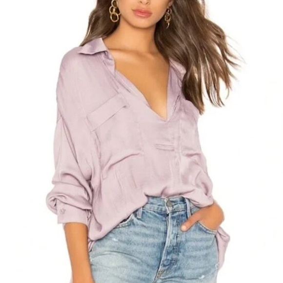 Free People Starry Dreams Top XS Lavender Purple Silky Pullover Tunic Boho - Picture 8 of 8